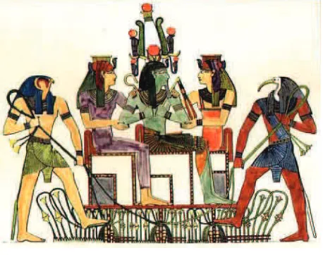 Gambar 6.5 Adegan dari legenda Isis, Orisis dan Horus. Teater ritual di zaman Mesir kuno.