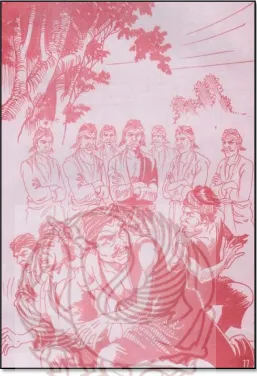 Gambar 04: “Kesaktian kiaiKonang”, Ilustrasi kesaktian kiai Konang dapat menggandakan tubuhnya kiaiKonang,membuat jagoan desa lari ketakutan (Scan: Kodaryadi, 17 April 2016) 