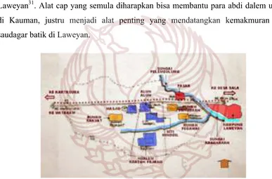 Gambar 3. Akses sungai yang menghubungkan Kerajaan Laweyan dengan Desa Laweyan. (Gambar: repro dokumen Museum Radya Pustaka dalam Priyatmono, 2004) 