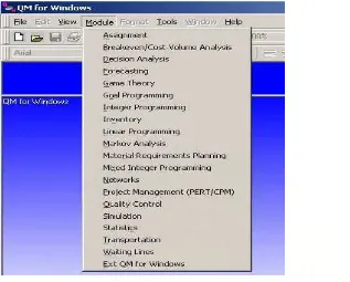 Gambar 2.4 Pilihan modul yang tersedia pada program QM for Windows  