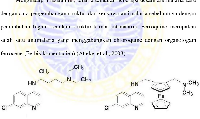 Gambar 1. Struktur (a) chloroquine dan Struktur (b) ferroquine 