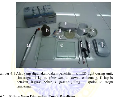 Gambar 4.1 Alat yang digunakan dalam penelitian; a. LED light curing unit, b. anak 