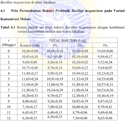Tabel 4.1 Rerata jumlah sel (log) bakteri Bacillus megaterium dengan kombinasi