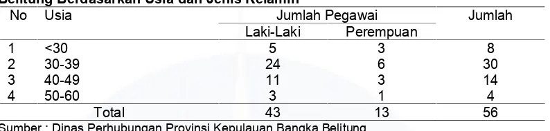 Tabel I.2. Klasifikasi Pegawai di Dinas Perhubungan Provinsi Kepulauan BangkaBelitung Berdasarkan Usia dan Jenis Kelamin