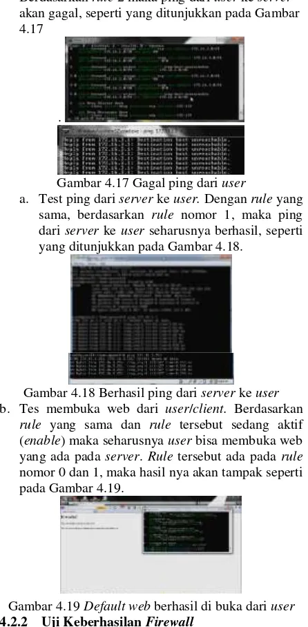 Gambar 4.17 Gagal ping dari  user 