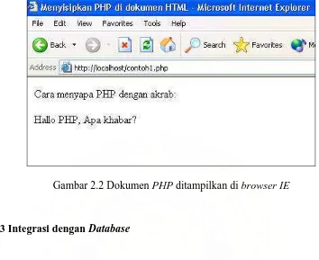 Gambar 2.2 Dokumen PHP ditampilkan di browser IE 