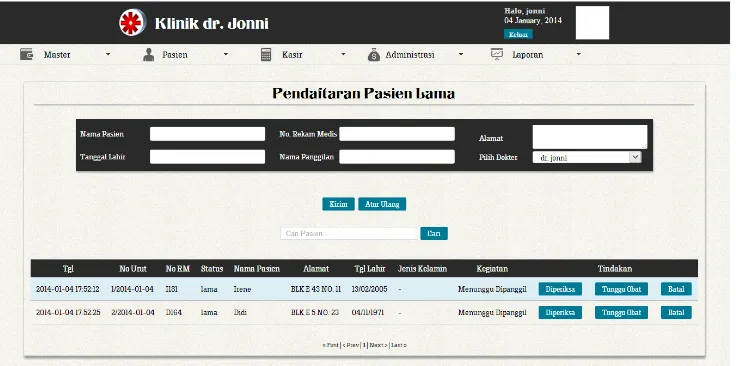 Gambar 4.37  Tampilan Layar Halaman Pendaftaran Pasien Lama