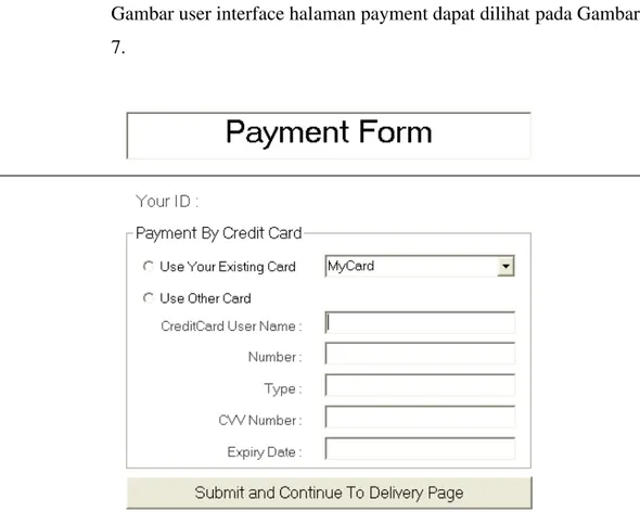 Gambar user interface halaman payment dapat dilihat pada Gambar  7.