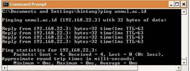 Gambar 8.  Hasil Test Ping ke Server Unmul dengan Topologi Baru 