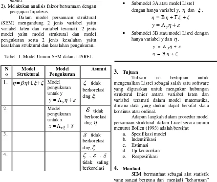 Tabel  1. Model Umum SEM dalam LISREL 