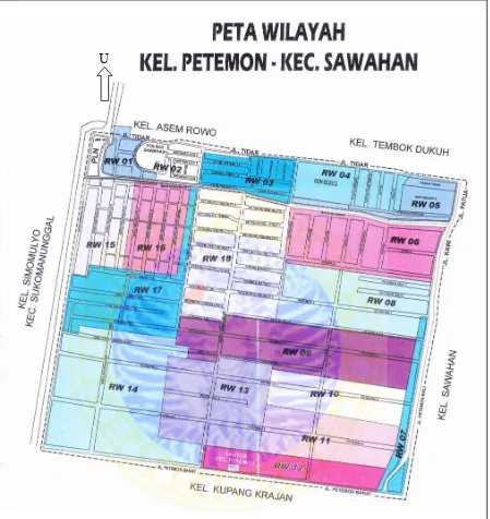 Gambar 2.7 Peta wilayah Kelurahan Petemon, Kecamatan Sawahan, Surabaya 