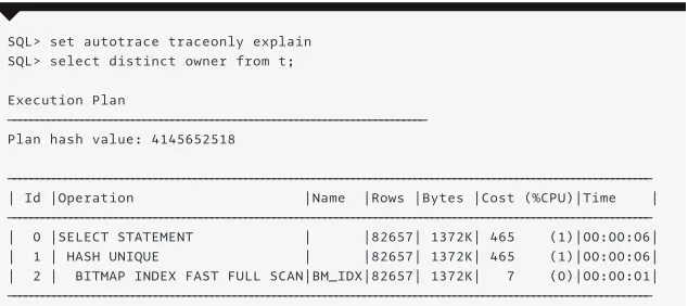 table (the index is acting as a skinny version of the table), and the predicate, where owner = ‘SCOTT’, makes it such that the OWNER column must be NOT NULL to be in the result set