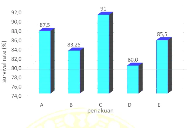 Gambar 5.2 Diagram rata-rata tingkat kelulushidupan kepiting bakau hasil perlakuan 