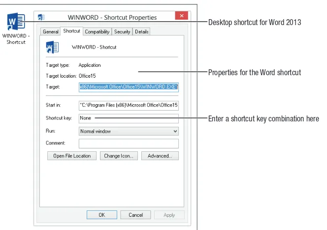 Figure 1.2 The properties for the desktop shortcut enable you to change icons, add a shortcut key, or 