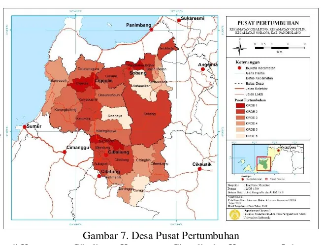 Gambar 7. Desa Pusat Pertumbuhan  di Kecamatan Cibaliung, Kecamatan Cigeulis dan Kecamatan Sobang 