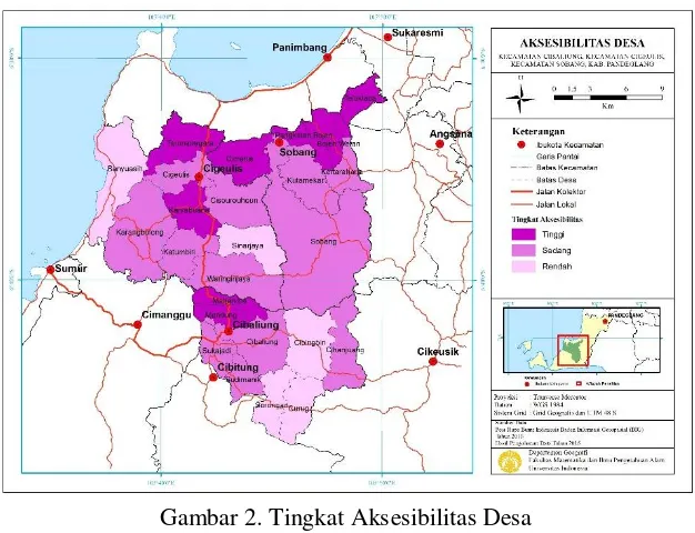 Gambar 2. Tingkat Aksesibilitas Desa  di Kecamatan Cibaliung, Kecamatan Cigeulis dan Kecamatan Sobang 