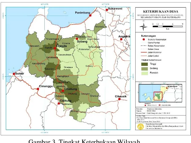 Gambar 3. Tingkat Keterbukaan Wilayah  di Kecamatan Cibaliung, Kecamatan Cigeulis dan Kecamatan Sobang 