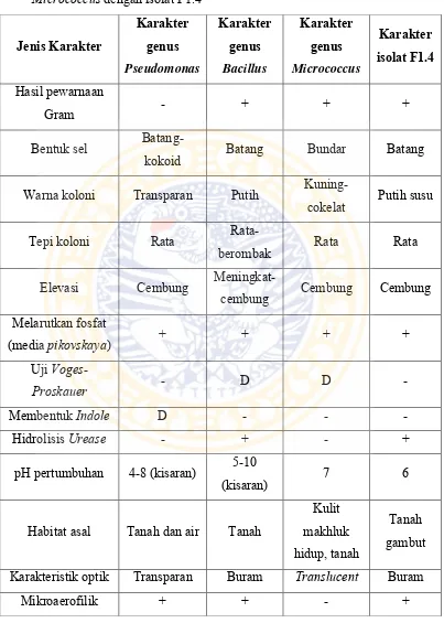 Tabel 6. Perbandingan karakter  genus Pseudomonas, Bacillus dan 