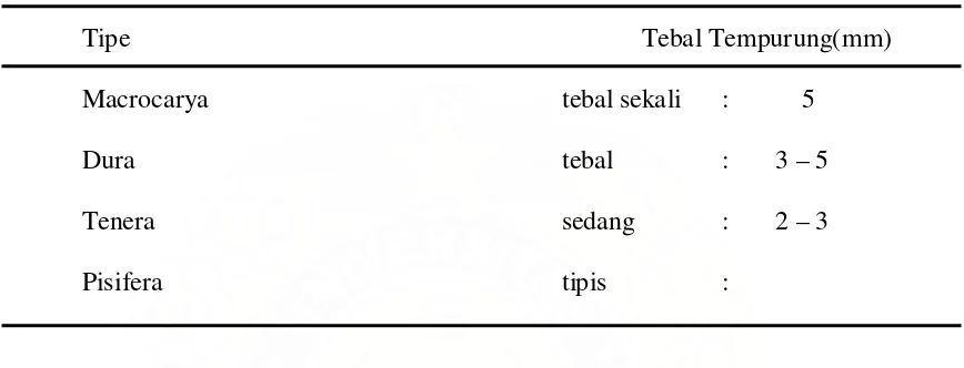 Tabel.1.Beda tebal tempurung dari Berbagai Tipe Kelapa Sawit 