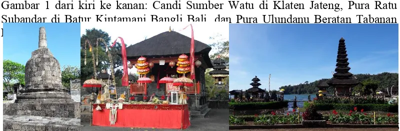 Gambar 1 dari kiri ke kanan: Candi Sumber Watu di Klaten Jateng, Pura Ratuibadah Islam, Kristen, maupun warga Tionghoa.