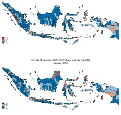 Figure 2.  Geographical Distributions of Communal Conflict in Indonesia, 2003-2014 (Source: 