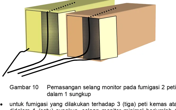 Gambar 10 Pemasangan selang monitor pada fumigasi 2 peti kemas  