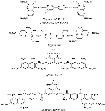 Gambar 1. Struktur kimia suramin dan obat-obat dari derivat polisulfonat naftalen urea lainnya  