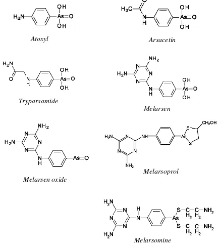 Gambar 7. Beberapa struktur senyawa arsen organik yang memiliki aktivitas trypanosidal 