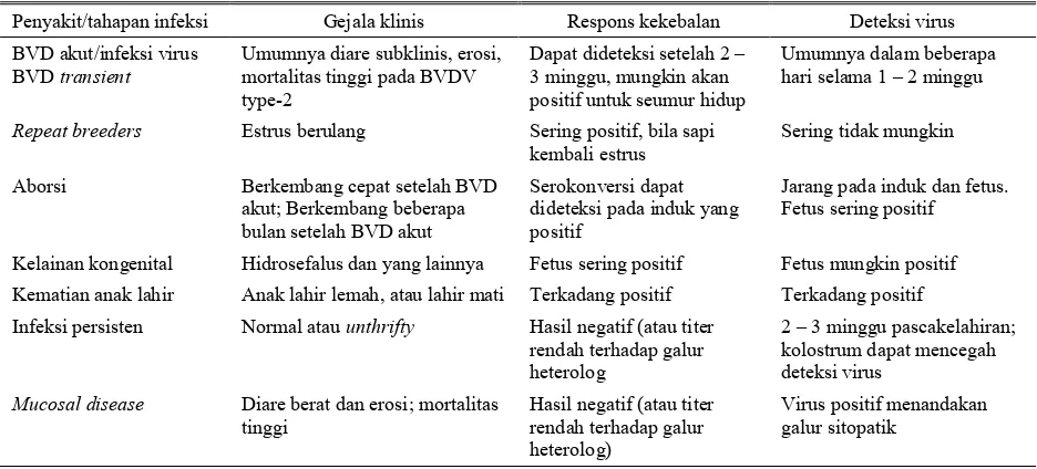 Tabel 3. Diagnosa dari manifestasi klinis penting dari infeksi virus BVD