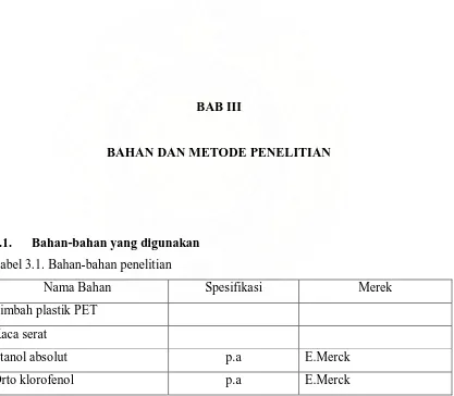 Tabel 3.1. Bahan-bahan penelitian 