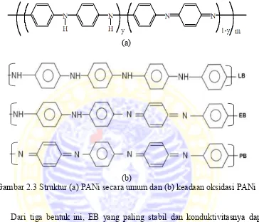 Gambar 2.3 Struktur (a) PANi secara umum dan (b) keadaan oksidasi PANi 