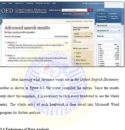 Figure 3.1 Screenshot of the result from the Oxford English Dictionary 