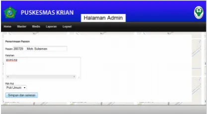 Gambar 4.14 Menu Input Keluhan Pasien