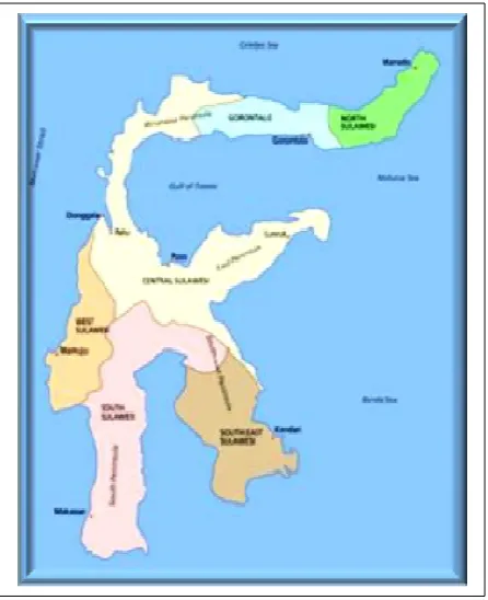 Gambar 1. Pulau Sulawesi dan keenam provinsinya 
