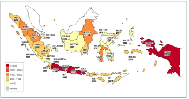 Gambar 3. Estimasi Jumlah ODHA di Indonesia per Provinsi, tahun 2012 