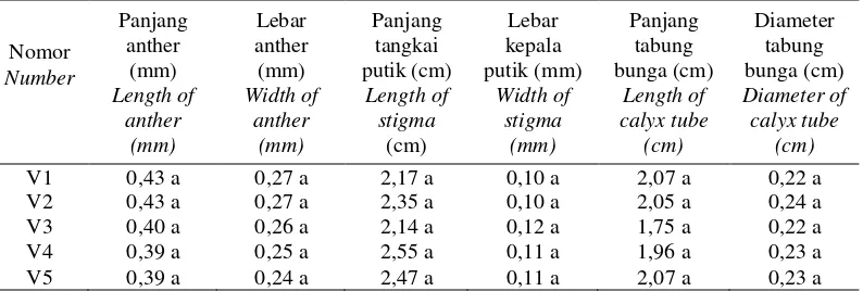Tabel 2. Morfologi bunga jantan dan betina pada bunga kencur     Table 2. Morphology of male and female flowers of Indian galanga  
