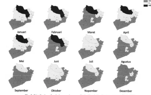 Fig. 3. Distribution of malaria cases in every dishict Tanah Bumbu between months in2012