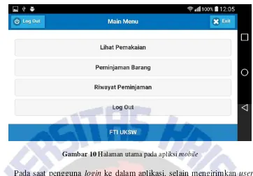 Gambar 10 Halaman utama pada apliksi mobile  