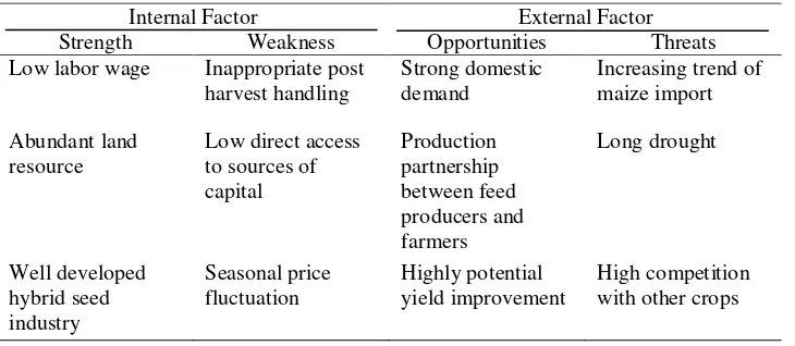 Table 1. Internal and External Factors of Maize Production in Indonesia, 2004 