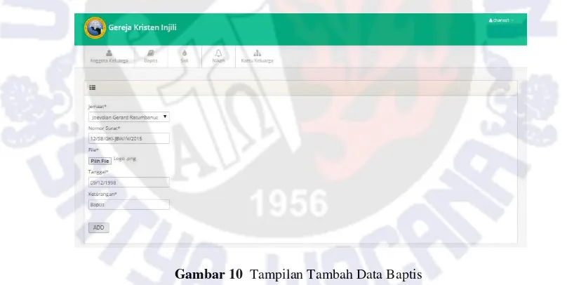 Gambar 10  Tampilan Tambah Data Baptis 