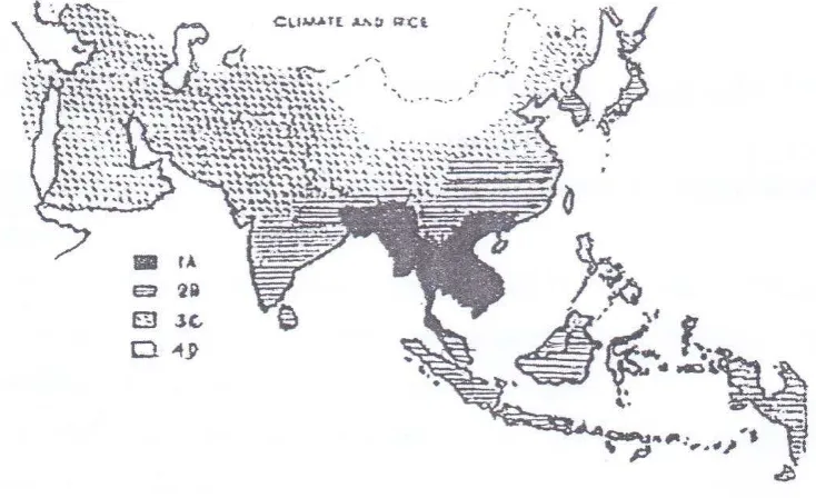 Gambar 2.  Wilayah Pertanaman Padi Berdasarkan Status Iklim (Huke, 1976) 