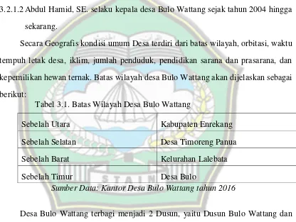 Tabel 3.1. Batas Wilayah Desa Bulo Wattang 