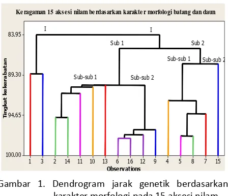 Gambar 1. Dendrogram jarak genetik berdasarkan 