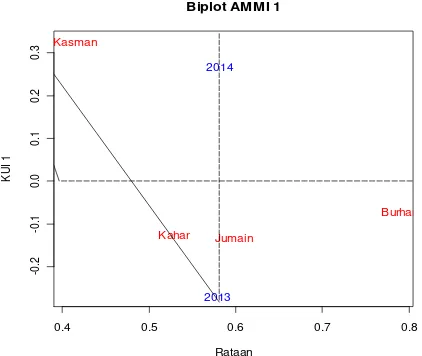 Gambar Biplot AMMI-1 bobot kering lada lokal 