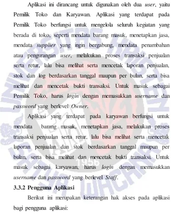 Tabel 3.1. Tabel Pengguna Aplikasi 