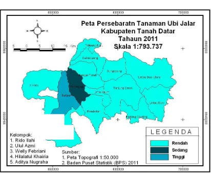 Gambar 2. Persebaran Tanaman Ubi Jalar di Kabupaten Tanah Datar 