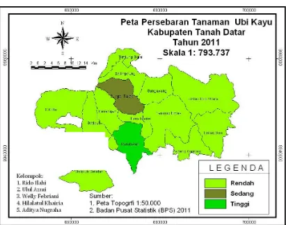 Gambar 3. Persebaran Tanaman Ubi Kayu di Kabupaten Tanah Datar 