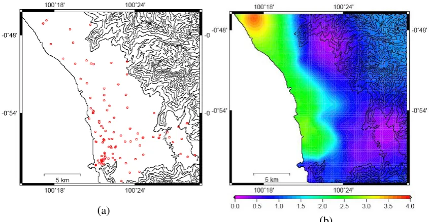 Fig 5. Observation sites and predominant periods, (a) Single observation sites, (b) H/V ratio