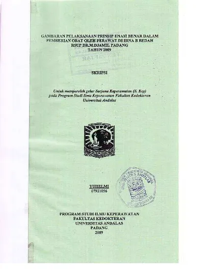 GAMBARAN PELAKSANAAN PRINSIP ENAM BENAR DALAM PEMBERIAN OBAT OLEH ...