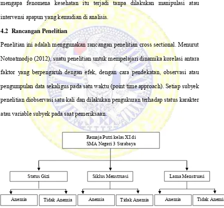 Gambar 4.1 Rancangan penelitian Hubungan antara Status Gizi, Siklus dan Lama Menstruasi dengan kejadian Anemia Remaja Putri di SMA Negeri 3 Surabaya